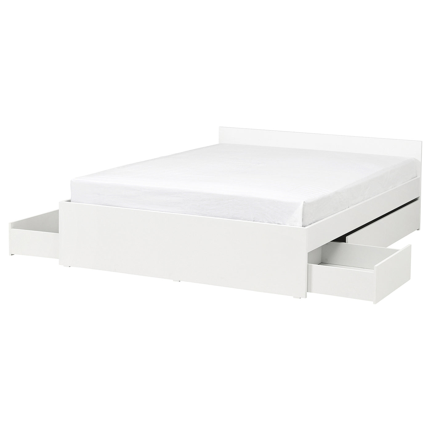 VIHALS bed frame with 4 storage boxes, white/Lindbåden, 140x200 cm