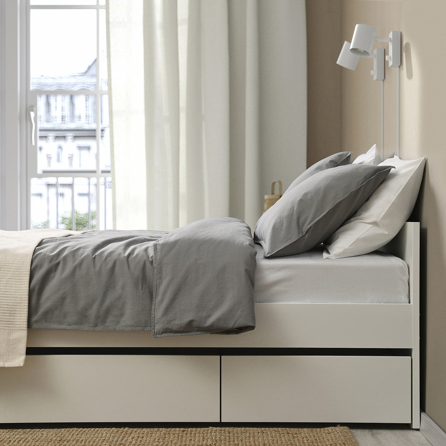 VIHALS bed frame with 4 storage boxes, white, 140x200 cm