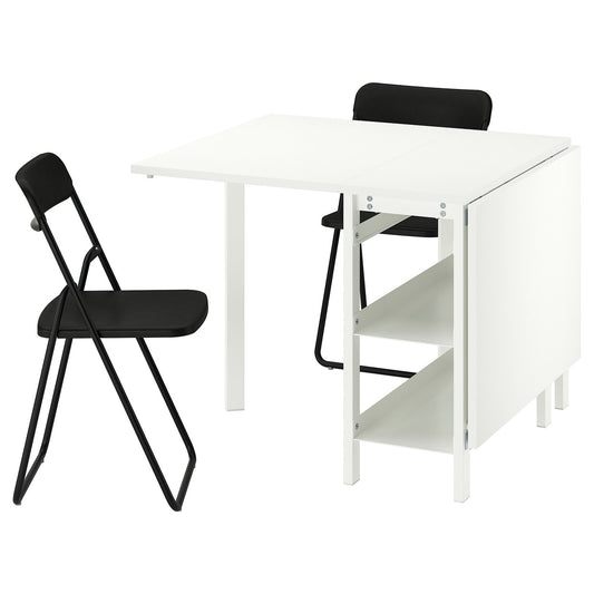 VIHALS table and 2 folding chairs, white/black, 39/95x90 cm