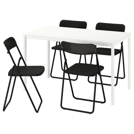VIHALS table and 4 chairs, white white/black, 125x74 cm