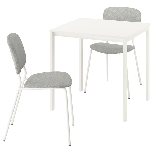 VIHALS / VIHALS table and 2 chairs, white white/white Tibbleby beige-grey, 74x74 cm