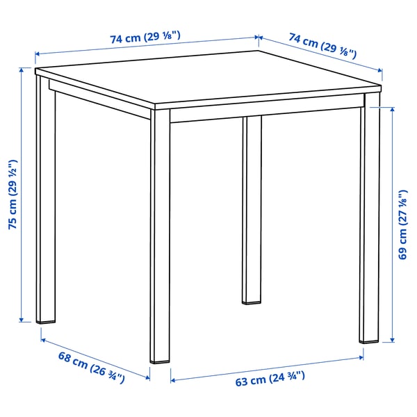 VIHALS / VIHALS table and 2 chairs, white white/yellow Tibbleby yellow, 74x74 cm