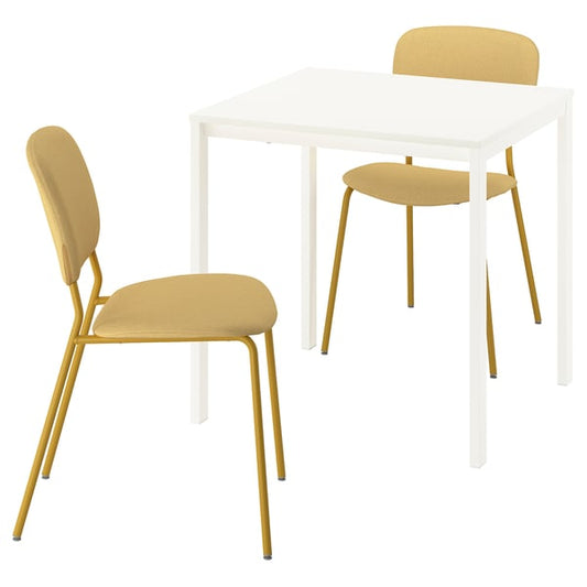 VIHALS / VIHALS table and 2 chairs, white white/yellow Tibbleby yellow, 74x74 cm