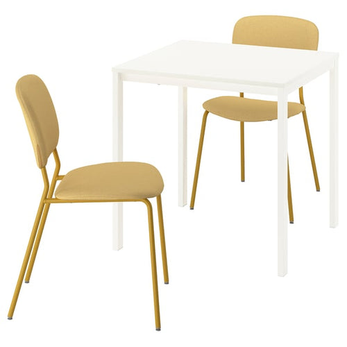 VIHALS / VIHALS table and 2 chairs, white white/yellow Tibbleby yellow, 74x74 cm
