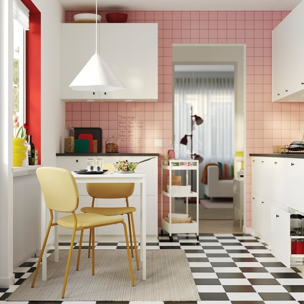 VIHALS / VIHALS table and 2 chairs, white white/yellow Tibbleby yellow, 74x74 cm