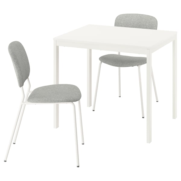 VIHALS / VIHALS table and 2 chairs, white/white Tibbleby beige-grey, 84/120x74 cm