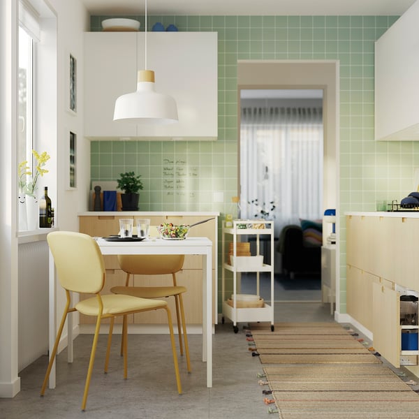 VIHALS / VIHALS table and 2 chairs, white/yellow Tibbleby yellow, 84/120x74 cm