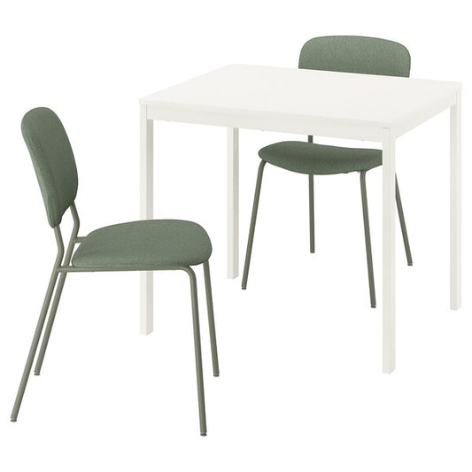VIHALS / VIHALS - Table and 2 chairs, white/green Tibbleby gray-green,84/120x74 cm