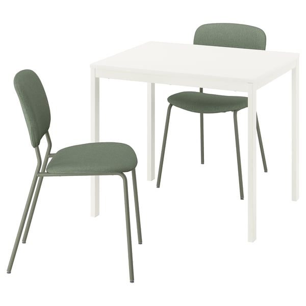 VIHALS / VIHALS table and 2 chairs, white/green Tibbleby grey-green, 84/120x74 cm
