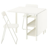 VIHALS / VIHALS table and 2 folding chairs, gateleg table white/white, 39/95/151x90 cm