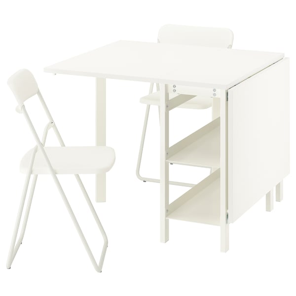 VIHALS / VIHALS - Folding table and 2 chairs, drop-leaf table white/white, 39/95/151x90 cm - Minimum table length: 39 cmTable length: 95 cmMaximum table length: 151 cmTable width: 90 cmTable height: 75 cmChair width: 45 cmChair depth: 47 cmChair height...