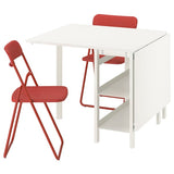 VIHALS / VIHALS table and 2 folding chairs, gateleg table white/red, 39/95/151x90 cm
