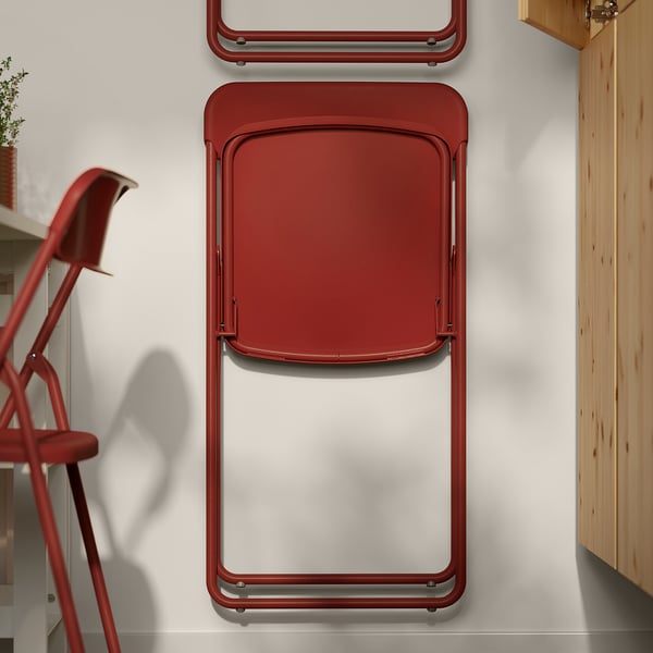 VIHALS / VIHALS table and 2 folding chairs, gateleg table white/red, 39/95/151x90 cm