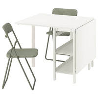 VIHALS / VIHALS table and 2 folding chairs, gateleg table white/green, 39/95/151x90 cm