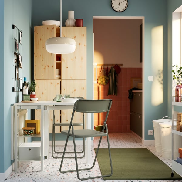 VIHALS / VIHALS - VIHALS / VIHALS Table and 2 folding chairs, gateleg table white/green, 39/95/151x90 cm