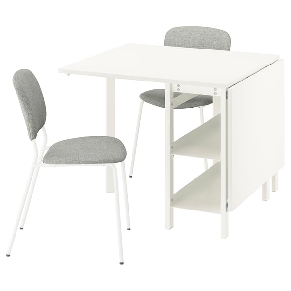 VIHALS / VIHALS - Table and 2 chairs, drop-leaf table white/white Tibbleby beige-grey, 39/95/151x90 cm - Minimum table length: 39 cmTable length: 95 cmMaximum table length: 151 cmTable width: 90 cmTable height: 75 cmChair width: 49 cmChair depth: 55 cm...