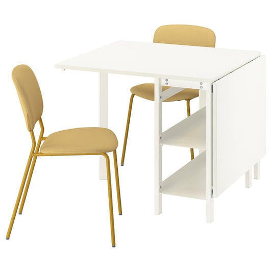 VIHALS / VIHALS table and 2 chairs, white/yellow Tibbleby yellow flip table, 39/95/151x90 cm