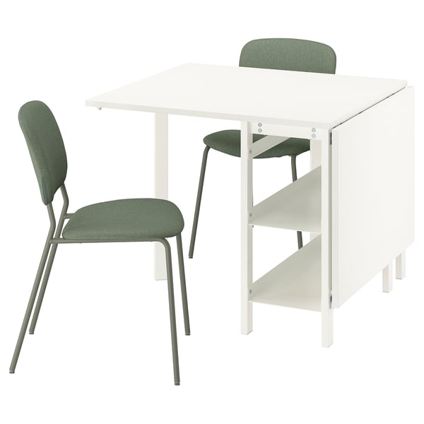 VIHALS / VIHALS table and 2 chairs, gateleg table white/green Tibbleby grey-green, 39/95/151x90 cm