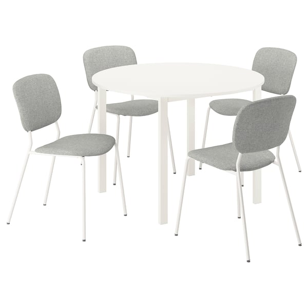 VIHALS / VIHALS table and 4 chairs, white white/white Tibbleby beige-grey, 107 cm