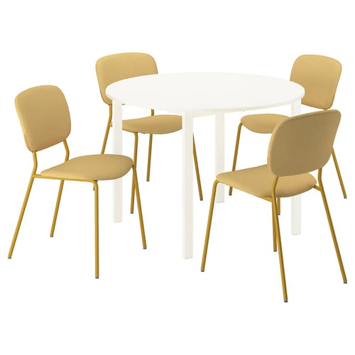 VIHALS / VIHALS table and 4 chairs, white white/yellow Tibbleby yellow, 107 cm