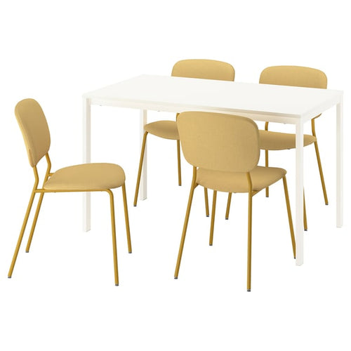 VIHALS / VIHALS table and 4 chairs, white white/yellow Tibbleby yellow, 125x74 cm