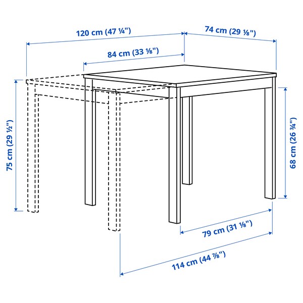 VIHALS / VIHALS table and 4 chairs, white/white Tibbleby beige-grey, 84/120x74 cm