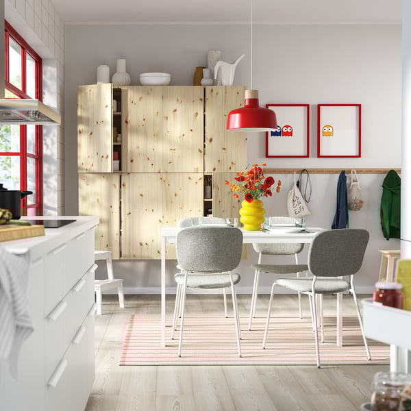 VIHALS / VIHALS - Table and 4 chairs, white/white Tibbleby beige-grey,120/180x74 cm