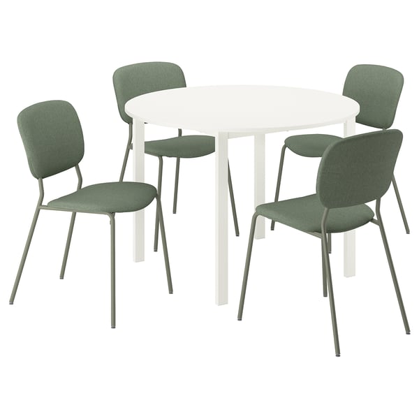 VIHALS / VIHALS table and 4 chairs, white white/green Tibbleby grey-green, 107 cm