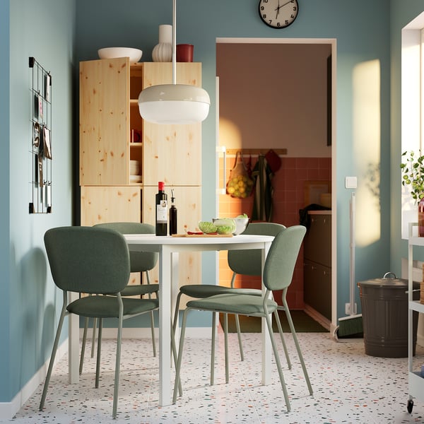 VIHALS / VIHALS table and 4 chairs, white white/green Tibbleby grey-green, 107 cm