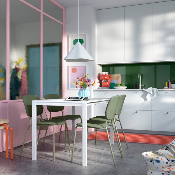 VIHALS / VIHALS table and 4 chairs, white white/green Tibbleby grey-green, 125x74 cm