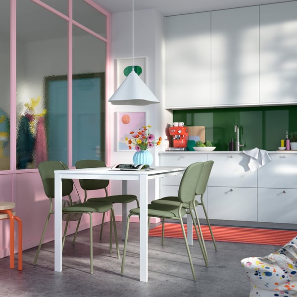 VIHALS / VIHALS table and 4 chairs, white white/green Tibbleby grey-green, 125x74 cm
