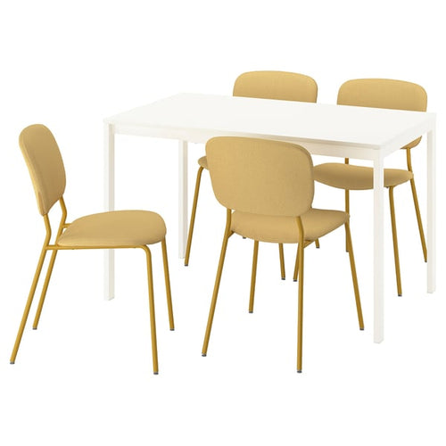 VIHALS / VIHALS table and 4 chairs, white/yellow Tibbleby yellow, 84/120x74 cm