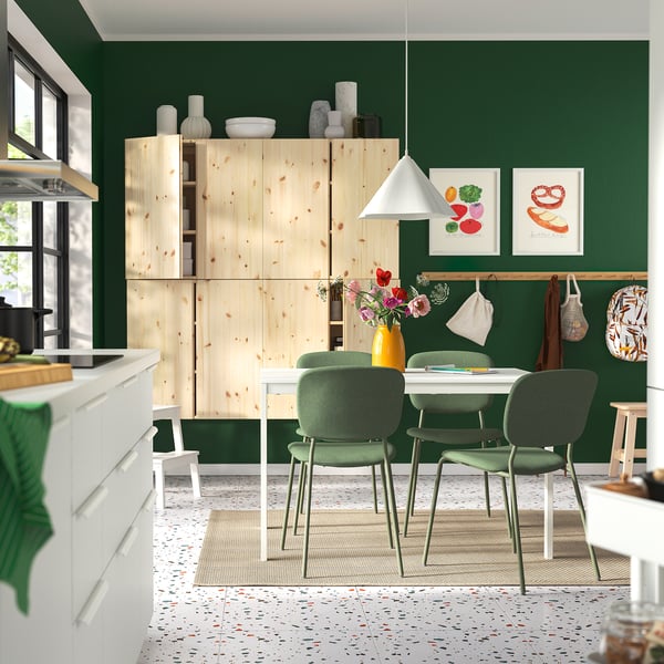 VIHALS / VIHALS - Table and 4 chairs, white/green Tibbleby gray-green,120/180x74 cm