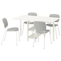 VIHALS / VIHALS table and 4 chairs, gateleg table white/white Tibbleby beige-grey, 39/95/151x90 cm