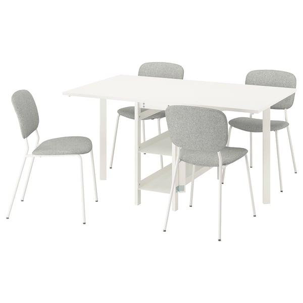 VIHALS / VIHALS table and 4 chairs, gateleg table white/white Tibbleby beige-grey, 39/95/151x90 cm