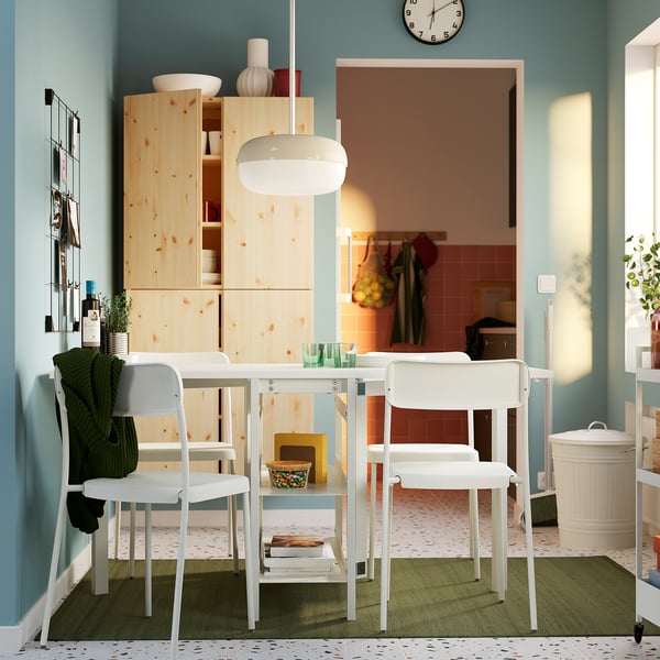 VIHALS / VIHALS table and 4 chairs, gateleg table white/white, 39/95/151x90 cm