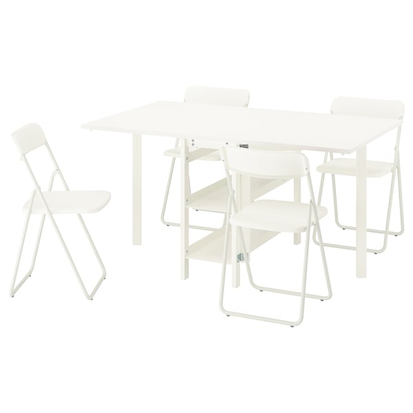 VIHALS / VIHALS table and 4 chairs, gateleg table white/folding white, 39/95/151x90 cm