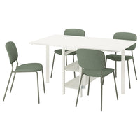 VIHALS / VIHALS table and 4 chairs, gateleg table white/green Tibbleby grey-green, 39/95/151x90 cm