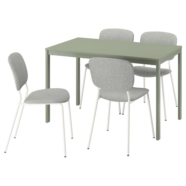 VIHALS / VIHALS table and 4 chairs, green/white Tibbleby beige-grey, 120/180x74 cm