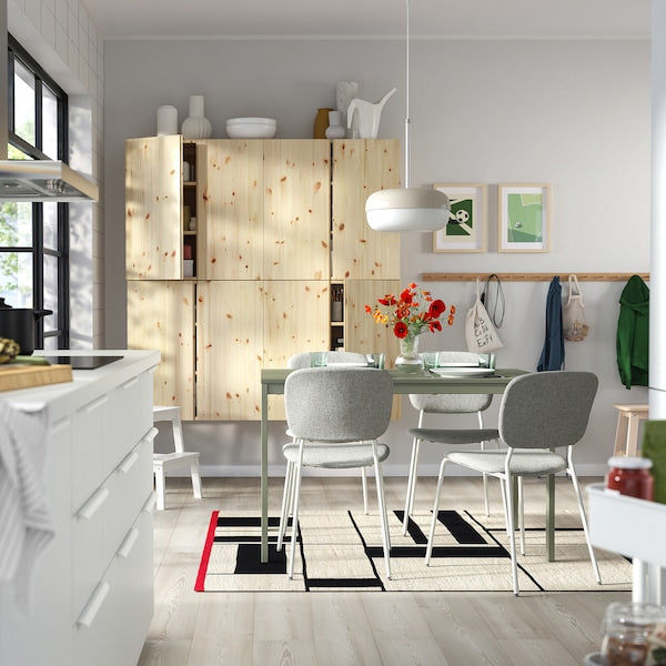 VIHALS / VIHALS table and 4 chairs, green/white Tibbleby beige-grey, 120/180x74 cm