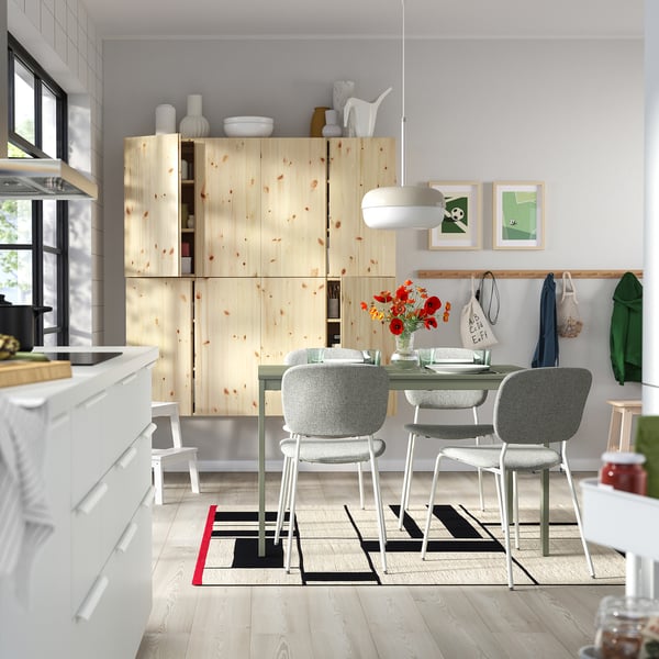 VIHALS / VIHALS table and 4 chairs, green/white Tibbleby beige-grey, 120/180x74 cm