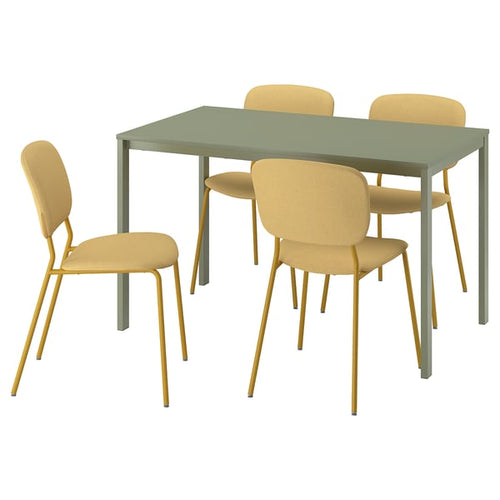VIHALS / VIHALS table and 4 chairs, green green/yellow Tibbleby yellow, 125x74 cm
