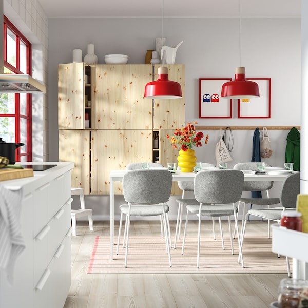 VIHALS / VIHALS table and 6 chairs, white white/white Tibbleby beige-grey, 180x74 cm