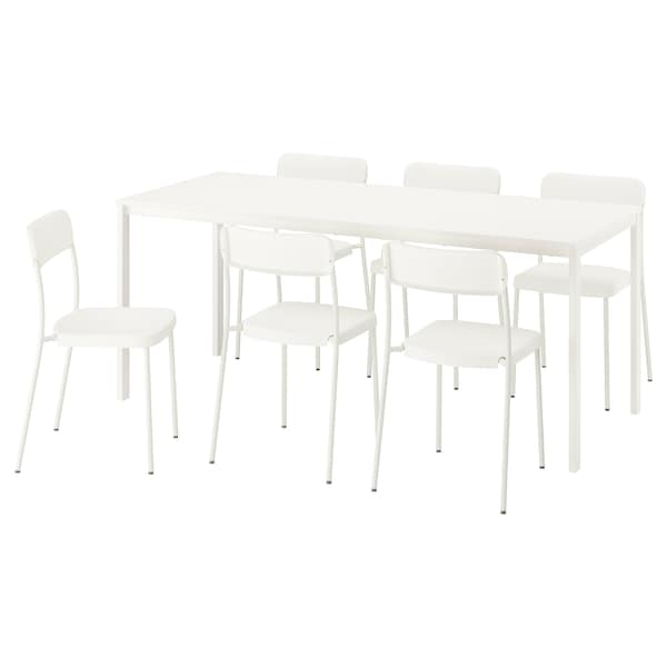 VIHALS / VIHALS table and 6 chairs, white white/white, 180x74 cm