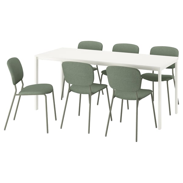 VIHALS / VIHALS table and 6 chairs, white white/green Tibbleby grey-green, 180x74 cm