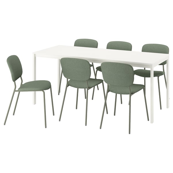 VIHALS / VIHALS - Table and 6 chairs, white/green Tibbleby gray-green,120/180x74 cm