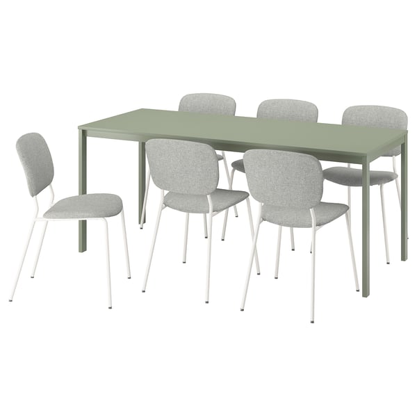 VIHALS / VIHALS - Table and 6 chairs, green/white Tibbleby beige-grey,120/180x74 cm