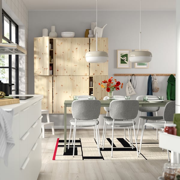 VIHALS / VIHALS - Table and 6 chairs, green/white Tibbleby beige-grey,120/180x74 cm