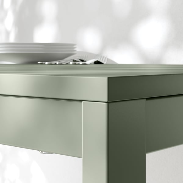 VIHALS / VIHALS - Table and 6 chairs, green/white Tibbleby beige-grey,120/180x74 cm