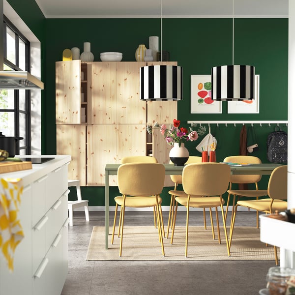 VIHALS / VIHALS table and 6 chairs, green/yellow Tibbleby yellow, 120/180x74 cm